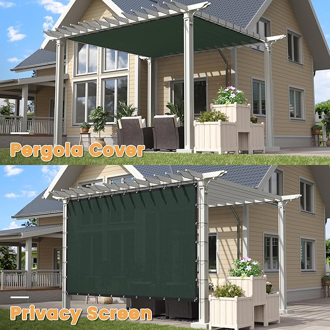 VICLLAX Shade Fabric Sun Shade Cloth with Every 2 FT Grommets for Patio Garden Pergola Cover Canopy 9x14 FT, Dark Green