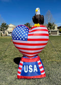 5 Foot Tall Patriotic Independence Day 4th of July Inflatable Love Heart with American Flag and Bald Eagle Pre-Lit LED Lights Outdoor Indoor Lawn Yard Holiday Decoration Blow up Home Garden Decor
