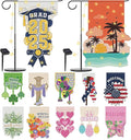 12 Set Seasonal Garden Flags 8 Modes Solar LED Double Sided 12 x 18 Inch Small Yard Flag Outdoor Lighted Spring Summer Easter Graduation Memorial Day Garden Decor for All Seasons, 12 Styles