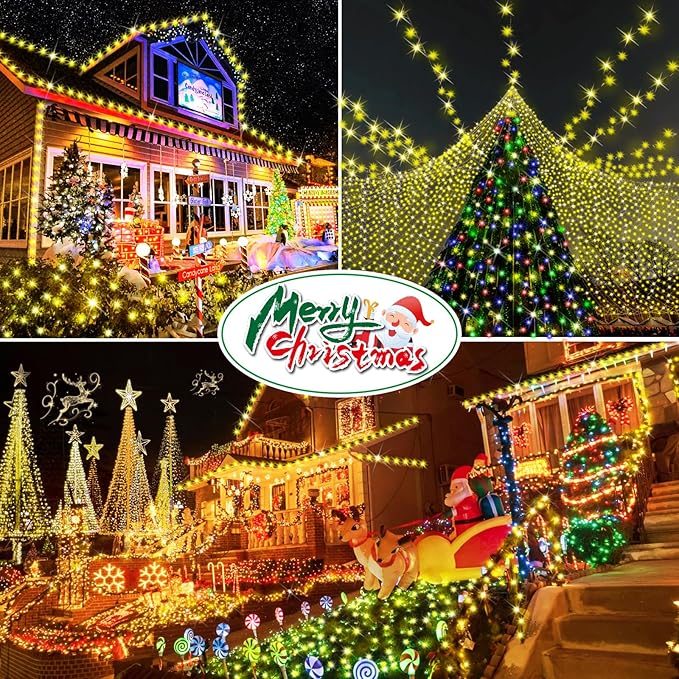 Hezbjiti 1000 LED 403 FT Christmas String Lights Outdoor, 8 Lighting Modes IP44 Waterproof Fairy Lights with Timer and Dimmable Function for Home Party Tree Decorations (Warm White, Clear Wire)