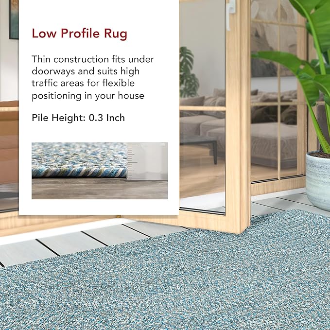 nuLOOM 3' x 5' Solid Hand Braided Indoor/Outdoor Area Rug, Pet-Friendly, High Traffic, Weather Resistant, for Patio, Balcony, Bedroom, Living Room, Dining Room, Wynn Aqua