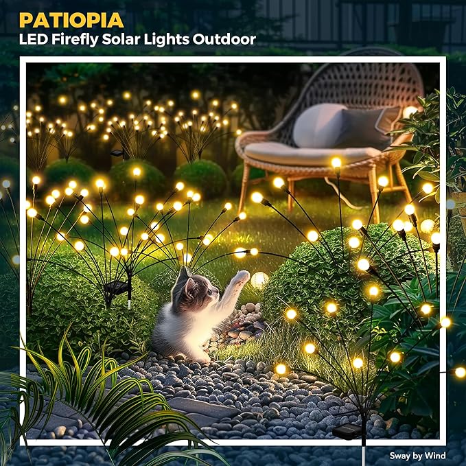 Solar Garden Lights, 20 LED Firefly Garden Lights Solar Outdoor, Solar Lights for Outside Sway by Wind,Solar Lights Outdoor Waterproof for Christmas Yard Patio Pathway Decoration (2 Pack)