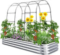 KING BIRD Raised Garden Bed with Arched Trellis Galvanized Planter Garden Box Outdoor for Gardening, Climbing Vegetables, Flowers 7.87x3.94x0.98 Ft, Silver
