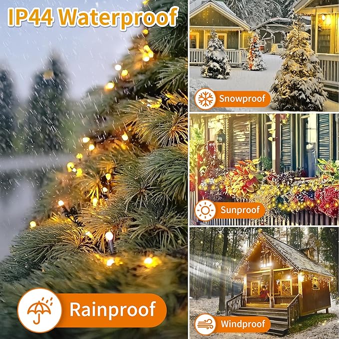 Christmas Tree Light 200 LEDs 73ft Green Cable Wire Fairy String Twinkle Lights Plug in 12 Modes for Xmas Party, Indoor, Outdoor, Garden, Wedding, Home Decoration (Warm White)
