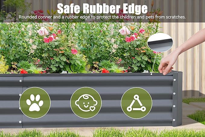 Domi Galvanized Raised Garden Bed, Outdoor Planter Garden Boxes Large Metal Planter Box for Gardening Vegetables Fruits Flowers, Dark Grey(6x3x1ft)