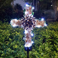 38inch Solar Cross Garden Lights Outdoor Decorative - Solar Metal&Glass Cross Apricot Hydrangea Flower Stake Lights- Waterproof 20 White LED for Remembrance Gifts & Sympathy Gifts