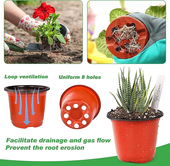 TDHDIKE Plastic Planter Nursery Pots 4" Small (50pcs Pots and 50pcs Labels) Seedlings Flower Pots Container Seed Starting Pots for Plants