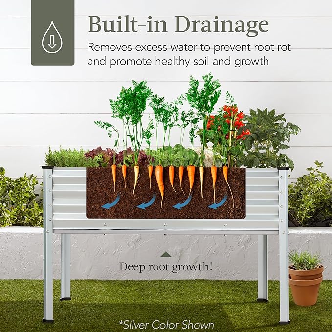 Best Choice Products 48x24x30in Galvanized Raised Garden Bed, Metal Elevated Planter Box, Vegetable Garden for Backyard, Patio, Balcony - Sage Green