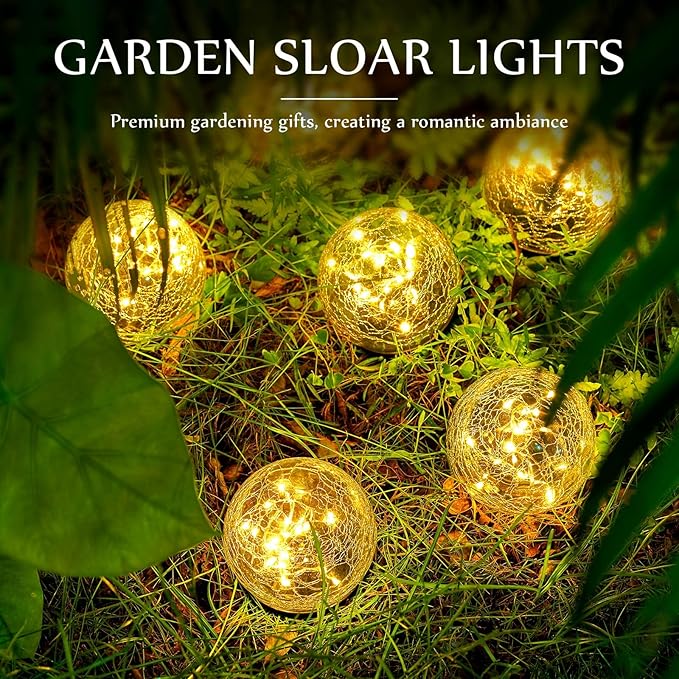 Honoson 3.9 Inch Solar Globe Lights Outdoor Waterproof, Solar Balls for Garden Cracked Glass Ball, Ground Landscape Garden Decor for Patio and Yard Lawn Backyard (8 Pieces)