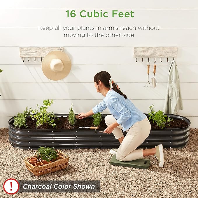 Best Choice Products 8x2x1ft Outdoor Metal Raised Garden Bed, Oval Deep Root Planter Box for Vegetables, Flowers, Herbs, and Succulents w/ 108 Gallon Capacity - Dark Green