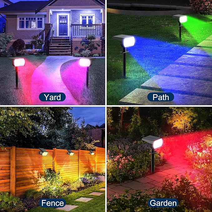 Solar Spot Lights Outdoor, [8 Pack/7 Colors/37 LED] 2-in-1 Solar Landscape Spotlights, IP65 Waterproof Auto On/Off Solar Powered Security Lights for Yard Garden Pathway Walkway