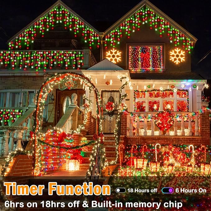 Hezbjiti Outdoor Christmas Lights, 400LED 33FT LED Fairy String Lights with 8 Modes and 75 Drops for Eaves, Party, Yard, Garden Decor