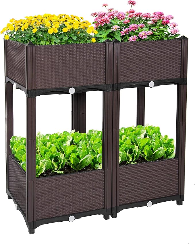 D'vine Dev Raised Beds - Elevated Garden Box with Drainage Plug, Standing Planter Beds for Vegetable/Flower/Herb Gardening Kit, RGB-4