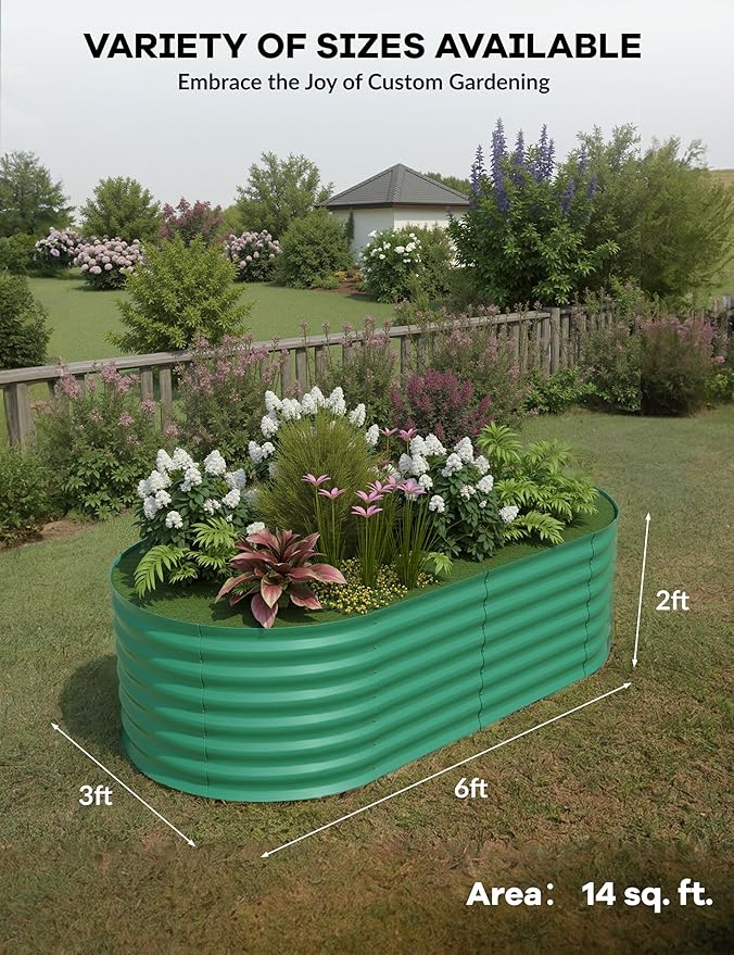 2 Pcs Raised Garden Beds Outdoor 6x3x2ft - Galvanized Steel Planter Box for Vegetables, Flowers, Rust-Resistant Garden Box, Easy Assembly Raised Beds, Durable Planters for Outdoor Plants, Green