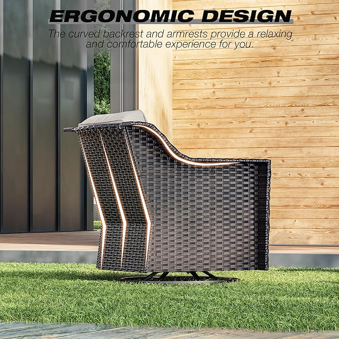 Joyside Wicker Patio Furniture Sets, 5 Pieces Upgraded Large Size Outdoor Furniture with Swivel Rocking Patio Chairs, Outdoor Ottoman and Side Table, Thick Cushions, Wide Armrest
