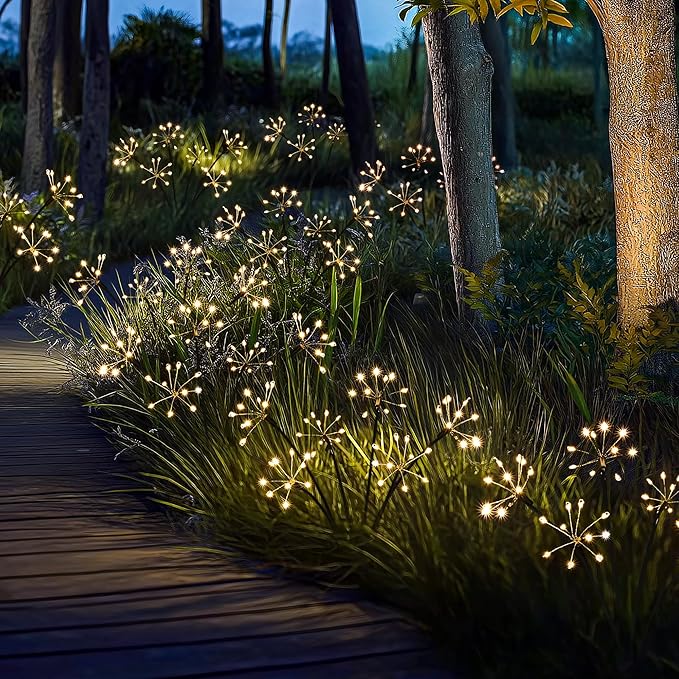 Solar Garden Decor Lights Outdoor, Solar Powered Lights Waterproof for Yard Patio Porch Flowerbed, Fairy Gardening Supplies Gifts Firwork(8 Pack Warm White)