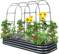 KING BIRD Raised Garden Bed with Arched Trellis Galvanized Planter Garden Box Outdoor for Gardening, Climbing Vegetables, Flowers 7.87x3.94x0.98 Ft, Dark Grey