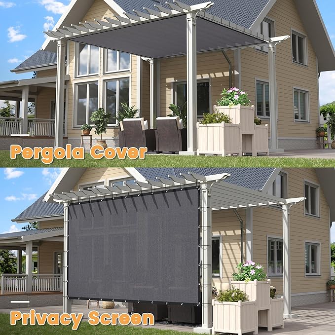 VICLLAX Shade Fabric Sun Shade Cloth with Every 2 FT Grommets for Patio Garden Pergola Cover Canopy 10x16 FT, Grey