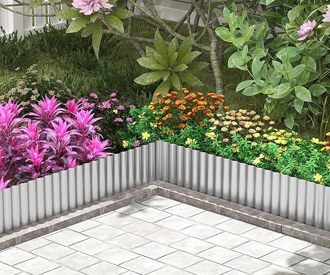 Metal Garden Edging Border, Corrugated Steel Landscaping, DIY for Lawn (Silver, 6 Inch x 10FT)