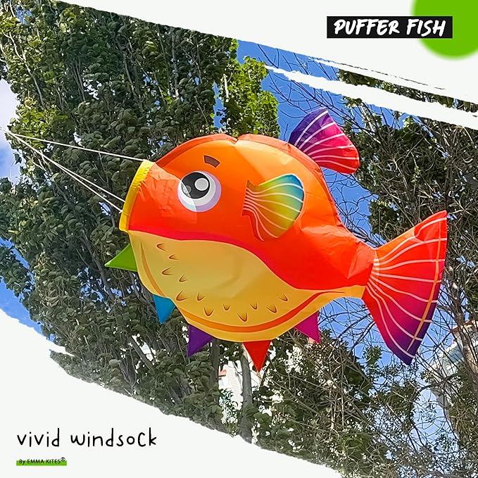 emma kites Puffer Fish Windsock Hanging Décor for Garden Backyard Balcony Porch Party Campsite Decoration 29-INCH