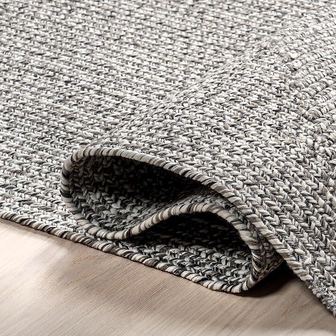 nuLOOM 2' x 16' Solid Hand Braided Indoor/Outdoor Area Rug, Pet-Friendly, High Traffic, Weather Resistant, for Patio, Balcony, Bedroom, Living, Dining Room, Wynn Salt and Pepper