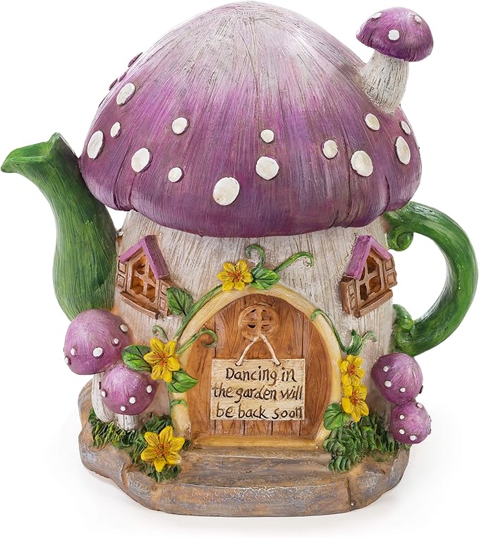 VP Home Mushroom Teapot Solar Light for Home and Outdoor Decor, Mushroom Solar Powered Flickering LED Garden Light, Solar Powered Teapot Backyard Party Decoration Light, Fairy Garden House