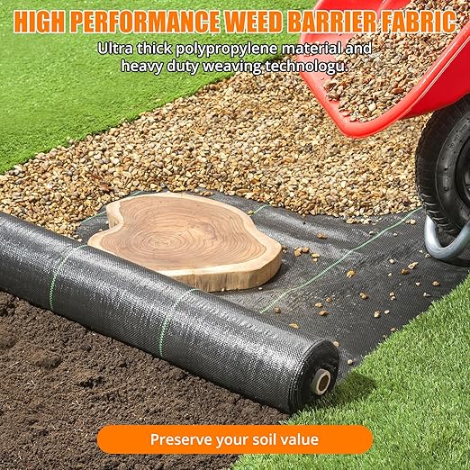 Towallmark Weed Barrier Landscape Fabric 3FTx300FT, Heavy Duty 3.2O Weed Block Gardening Ground Cover Mat, Weed Control Garden Cloth, Woven Geotextile Fabric for Underlayment, Driveway Fabric