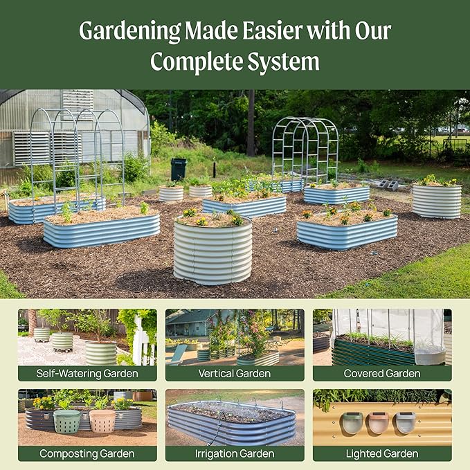 Vego garden 32" Extra Tall Raised Garden Bed Kits,10 in 1 Modular Raised Planter Box for Vegetables Flowers Fruits Oval Metal Raised Garden-Modern Gray
