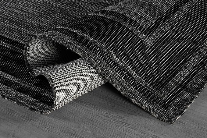 Beverly Rug Outdoor Rug 8x10 Modern Bordered Area Rugs for Indoor and Outdoor Patio Deck Porch Garden Waterproof Weather Sun Resistant Washable Outside Carpet (8 x 10 Black)