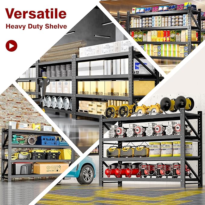 7000LBS Metal Steel Storage Shelves - 78.7" W Black 4 Tier Heavy Duty Rack Commercial Industrial Shelving with Adjustable Shelf for Basement Garage Warehouse - 78.7" W x 24" D x 78.7" H