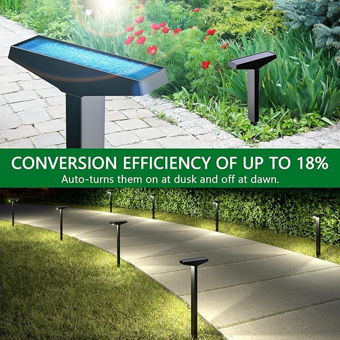 JSOT Bright Solar Pathway Lights for Outside, 10 Pack Solar Landscape Lighting for Outdoor Waterproof, Solar Outdoor Decorations Lamps for Yard, Garden, Patio, Sidewalks, Driveway. (Cool White)