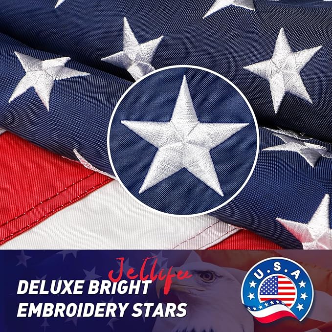 American Flag 2.5x4 Ft Embroidered Stars, Sewn Stripes, Brass Grommets US Flag Decorations, Outdoors Indoors USA Flags Polyester 2.5 x 4 Foot
