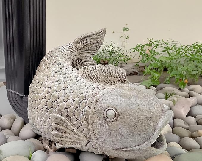 Real Fish Sculpture Gutter Diverter Rain,Eco-Friendly Resin Gutter Extender Diverter,Deco Gutter Extension Downspout, Splash Block, Perfect Rain Gutter Downspout Extension for 3"x4" Downspouts