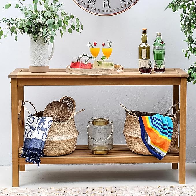 Cambridge Casual Chester Teak Wood Outdoor Console Table – Durable Accent Table for Patio, Deck, Porch and Garden - Perfect for Displaying Plants, Décor, Beverage and Other Outdoor Essential