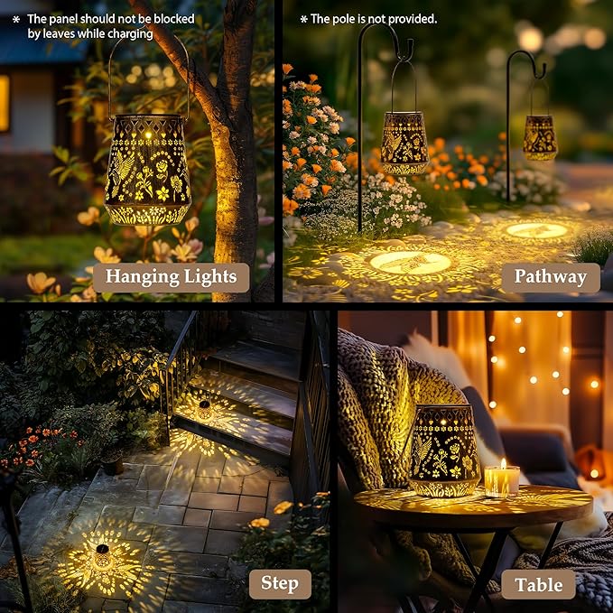 Solar Lanterns Outdoor Decor Waterproof,2Pack Hummingbird Hanging Gifts for Women, Mom, Solar Garden Lights Metal Decoration for Outside,Yard, Patio,Garden,Porch,Pool