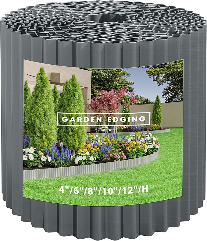 Metal Garden Edging Border, Corrugated Steel Landscaping, DIY for Lawn (Black, 10 Inch x 10FT)