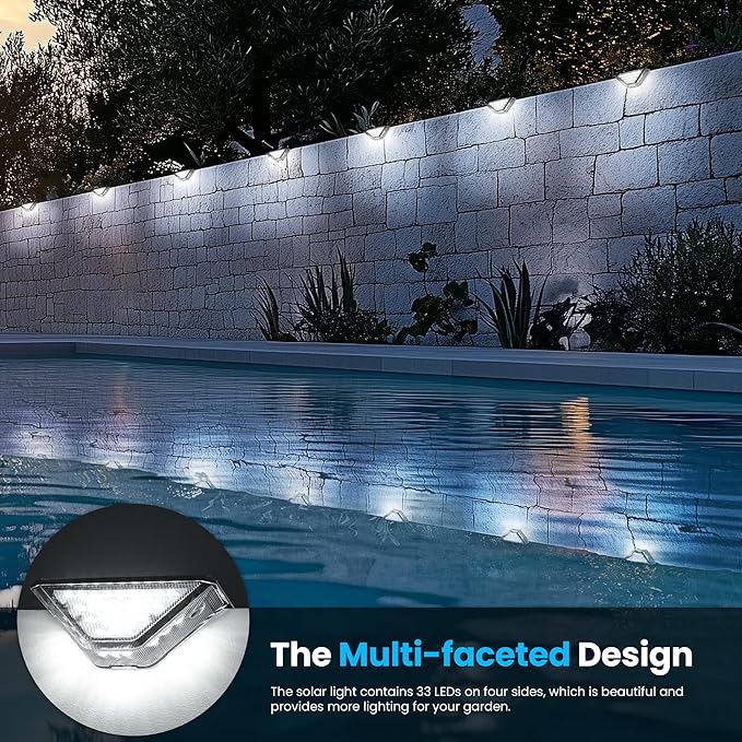 SOLPEX Solar Step Lights Outdoor,Solar Deck Lights for Outside,Two-Sided Stair Lights with 33 LEDs,Waterproof IP65 for Garden,Fence,Deck,Steps,Stair,Porch（2 Pack,Cold White）