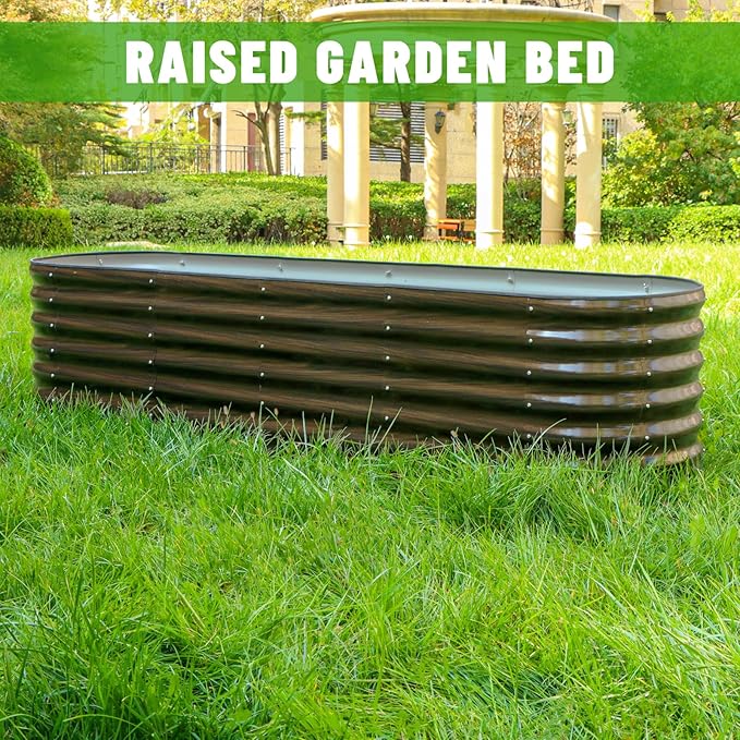 SnugNiture 8x2x2ft Raised Garden Bed Kit, 24" Tall Outdoor Metal Raised Planter Box for Planting Plants Vegetables Flowers Fruits, Brown