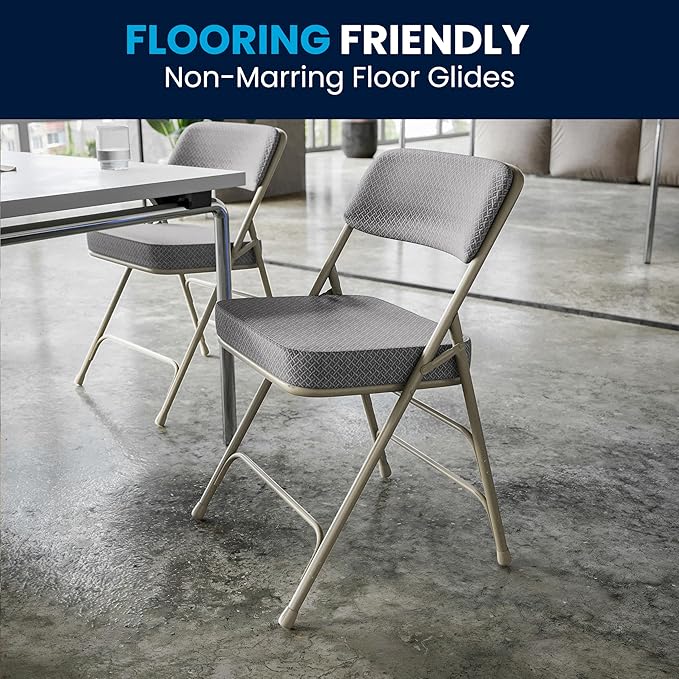 Flash Furniture Hercules Series Metal Folding Chairs with Cushioned Seats, Fabric Upholstered Event Chairs, Set of 2, Gray