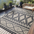 OLANLY Outdoor Rug Waterproof 9x18 ft, Reversible Outdoor Plastic Straw Rug, Boho Patio Rug, Indoor Outdoor Carpet, RV Mat Outside for Patio, Camp, Picnic, Balcony, Deck, Backyard, Black & Beige