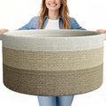 125L Extra Large Blanket Basket, 25" x 16", Jumbo Laundry Woven Basket Decorative Home, Cotton Rope Basket with Handles, Baby Toy Basket for Storage, Gradual Brown