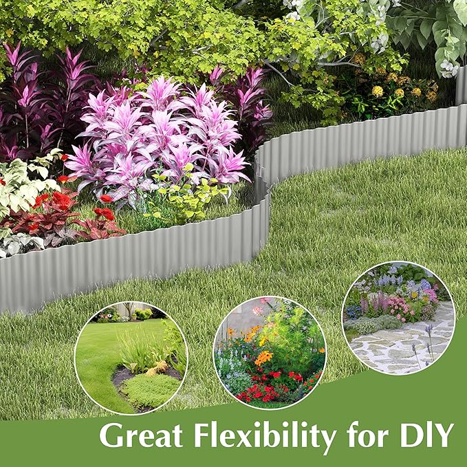 Metal Garden Edging Border, Corrugated Steel Landscaping, DIY for Lawn (Silver, 12 Inch x 20FT)