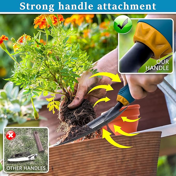 Gardening Tools Set from Alloy Steel - Heavy Duty Garden Tool Set with Light & Rubber Non-Slip Handle - Gardening Tool Kit - Ergonomic Garden Hand Tools - Gardening Gifts for Men and Women