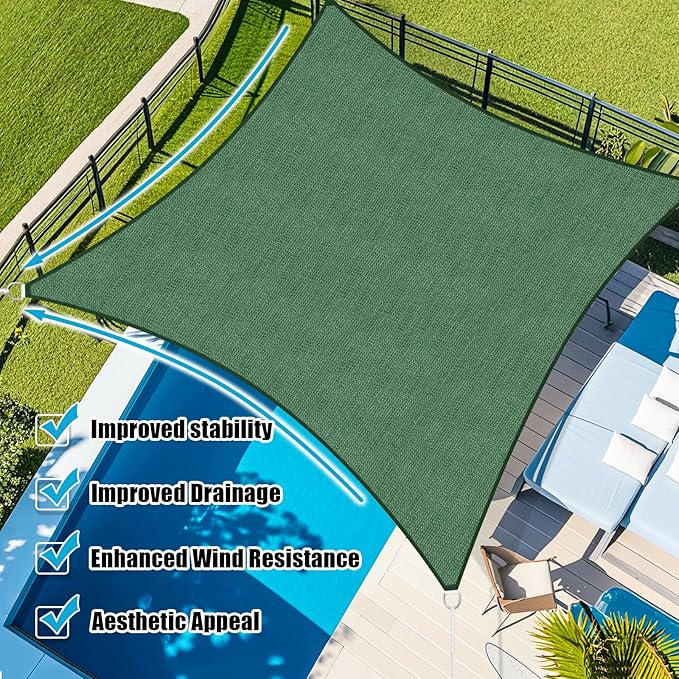 Amagenix Sun Shade Sail 11'X11' Curved Edge Outdoor Shade Canopy Dark Green Breathable 95% UV Block Shade Cloth for Patio Garden Backyard (We Make Custom Size)