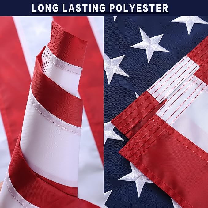 American Flag 10x15 Outside, US Flags for Outdoor Indoor, Heavy Duty Durable, Deluxe Embroidered Stars, Brass Grommets, Sewn Stripes, Vivid Color, Fade Resistant and waterproof