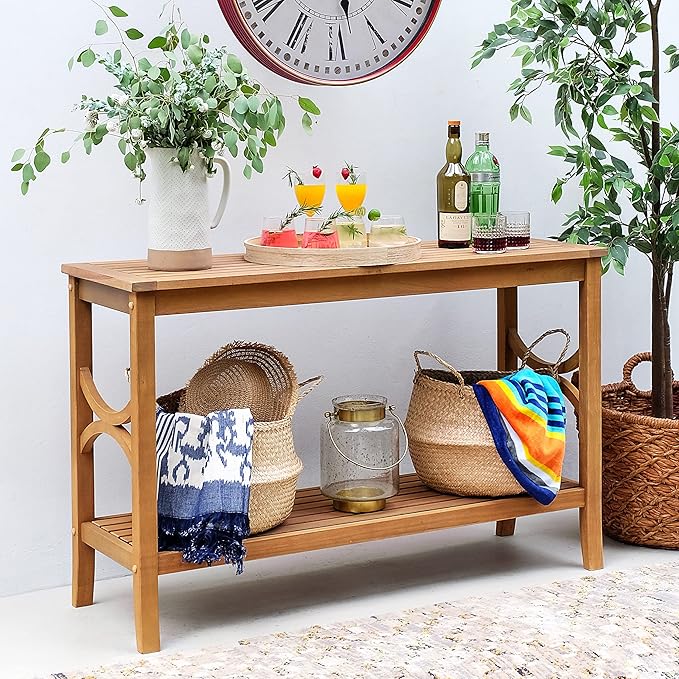 Cambridge Casual Chester Teak Wood Outdoor Console Table – Durable Accent Table for Patio, Deck, Porch and Garden - Perfect for Displaying Plants, Décor, Beverage and Other Outdoor Essential