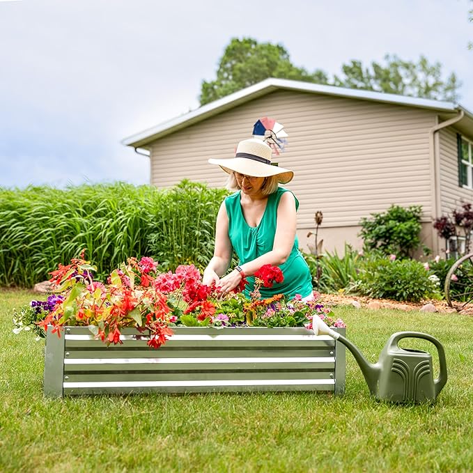 Sunnydaze Galvanized Raised Garden Bed - Metal Raised Bed for Gardening - Outdoor Planter Box for Flowers, Plants, and Vegetables - Silver - 48" W x 24" D x 12" H Rectangle