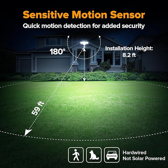 LUTEC 84W 9500LM LED Security Light Motion Sensor Outdoor Lights with Night Light, 4 Head LED Flood Lights Outdoor 5000K Daylight, IP65 Waterproof, Motion Detected Lights for Outside (White)