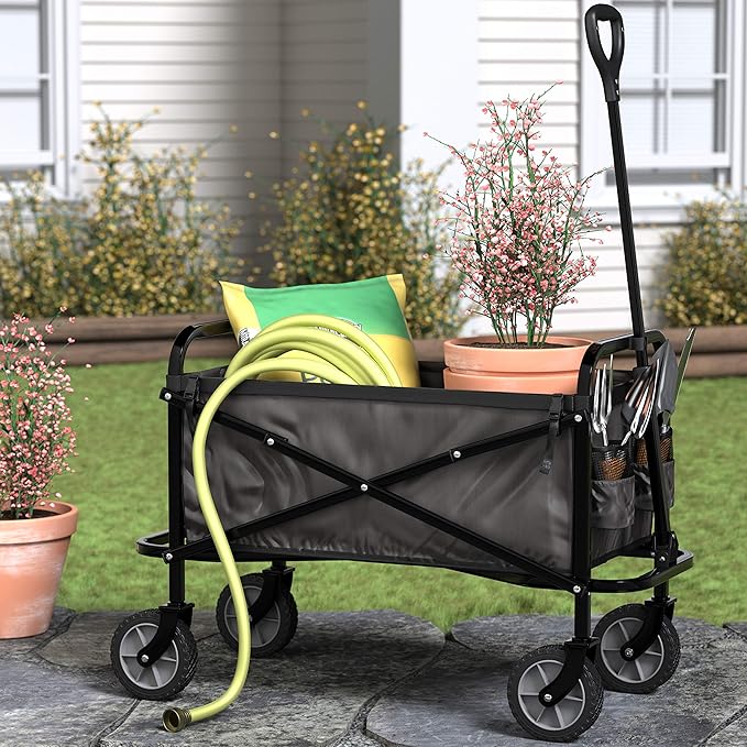 Amazon Basics Collapsible Folding Heavy Duty Utility Wagon for Outdoor Sports, 265 pounds Weight Capacity, Camping, Garden, and Shopping, 27.6 x 40.9 x 20 inches, Black