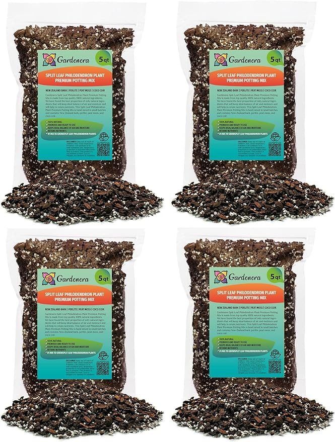 Split Leaf Philodendron Soil Mix - Trusted by Gardening Experts for Healthy and Strong Plants - 20 Quart (4 Bags of 5 Quart)